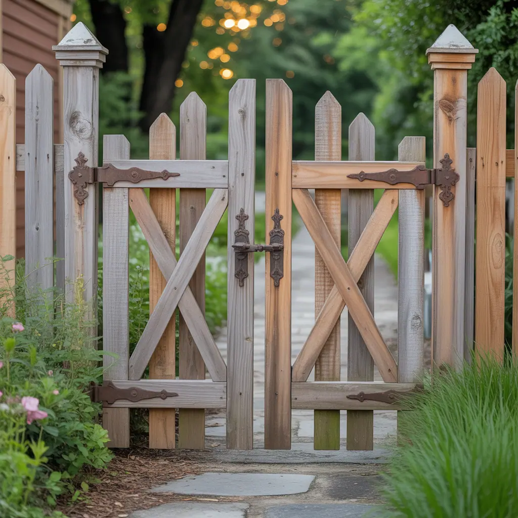 wood fence double swing gate ideas