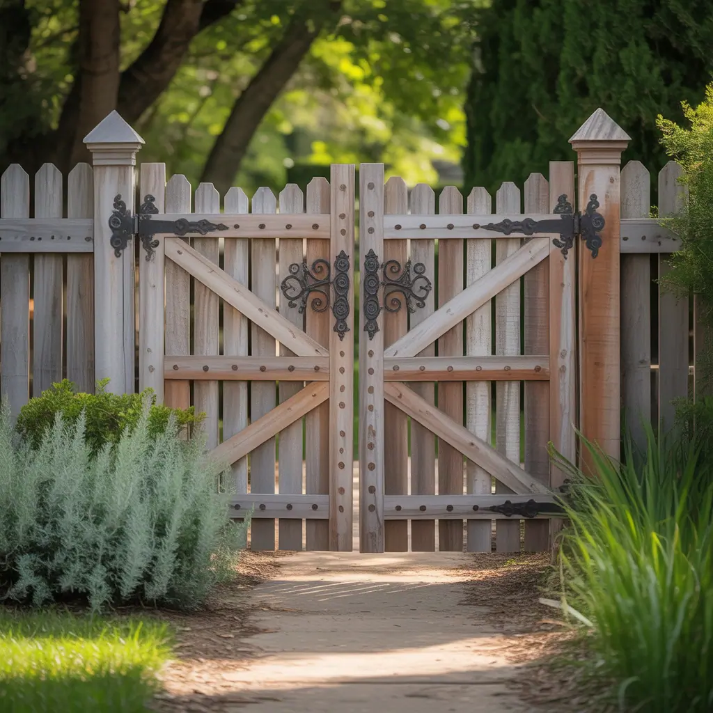 wood fence double swing gate ideas