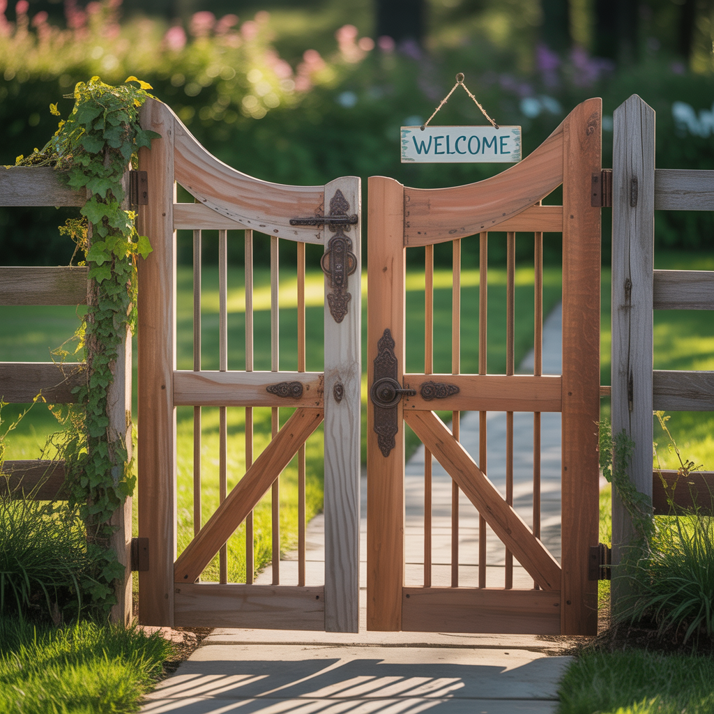 wood fence double swing gate ideas
