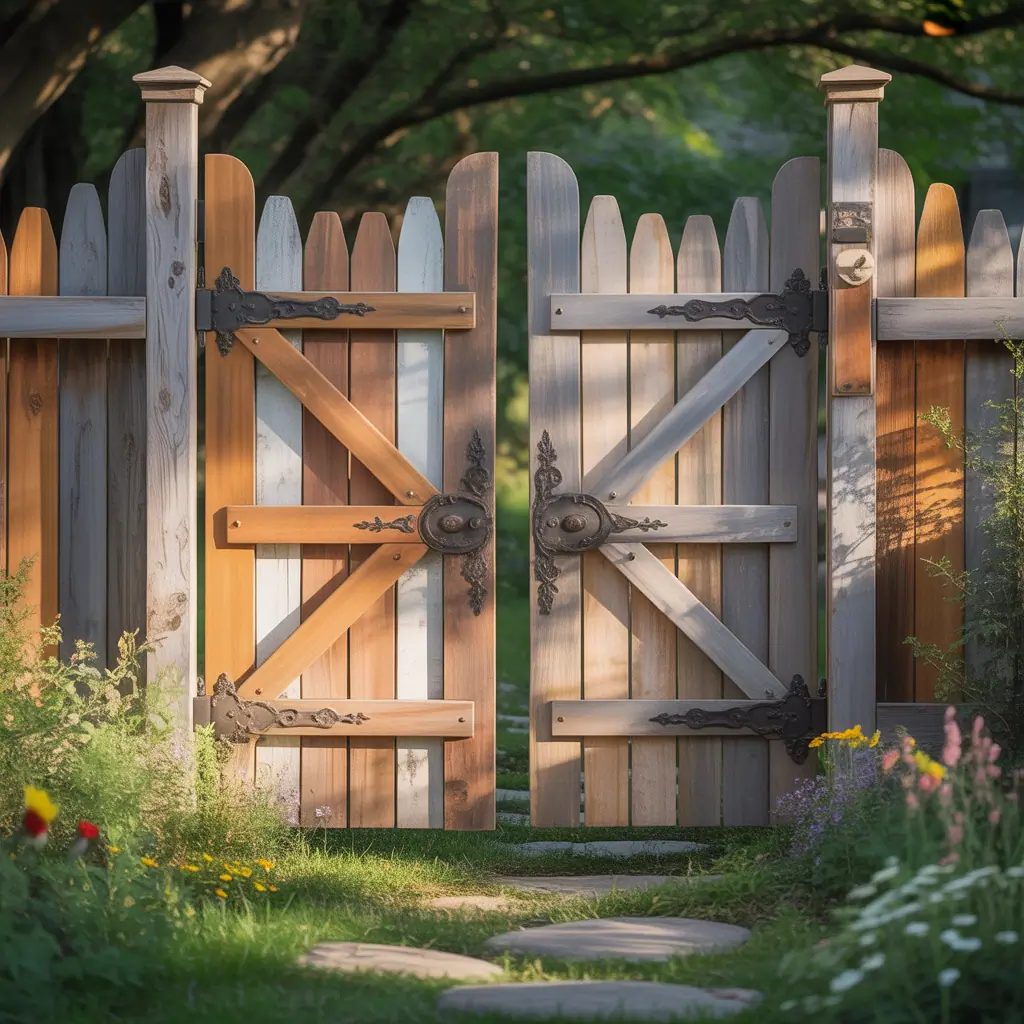 wood fence double swing gate ideas