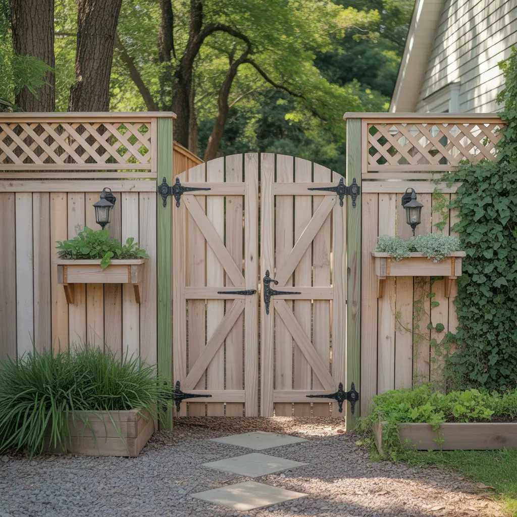 wood fence double swing gate ideas
