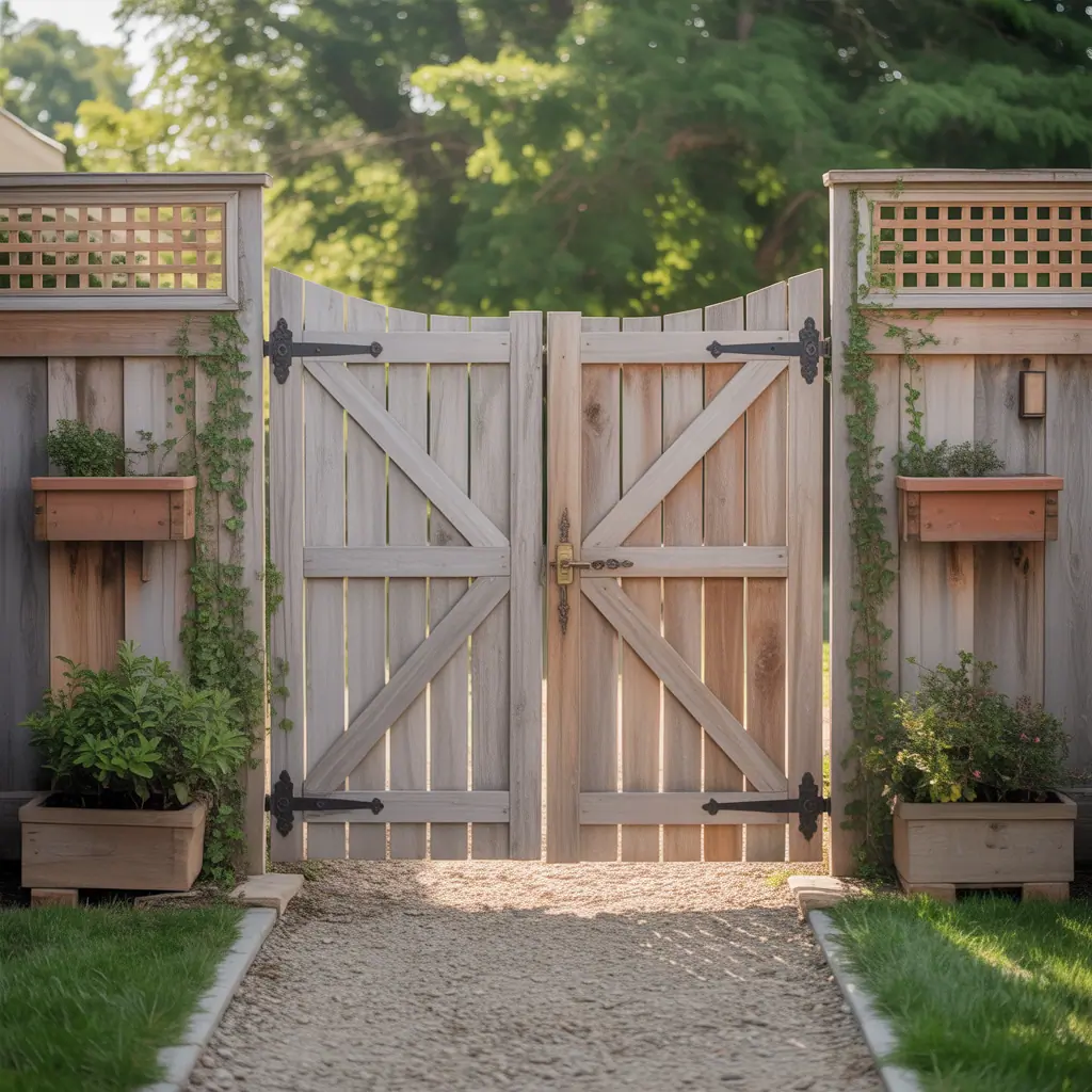 wood fence double swing gate ideas