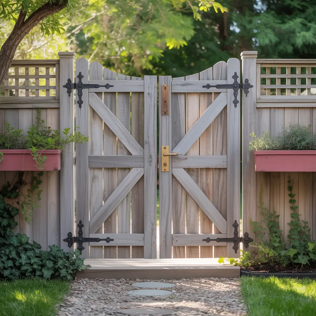 wood fence double swing gate ideas