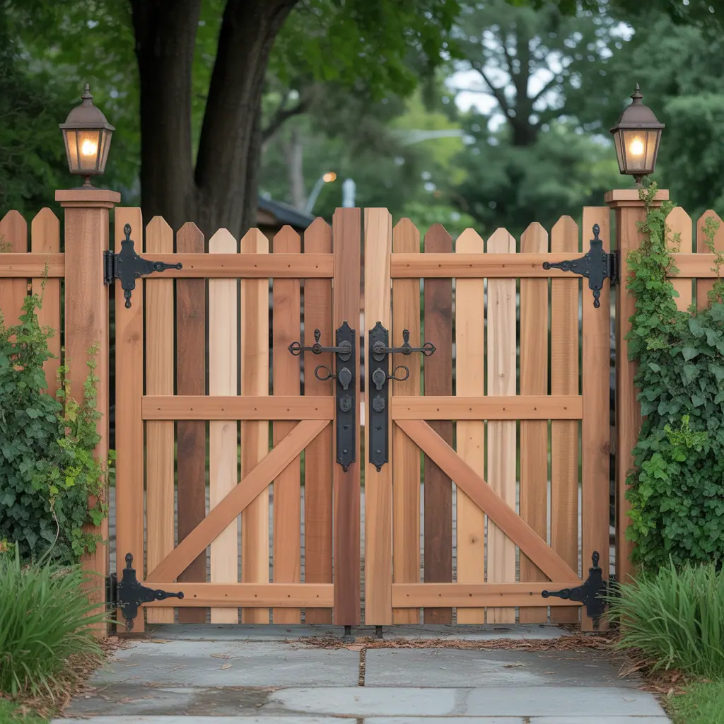 wood fence double swing gate ideas