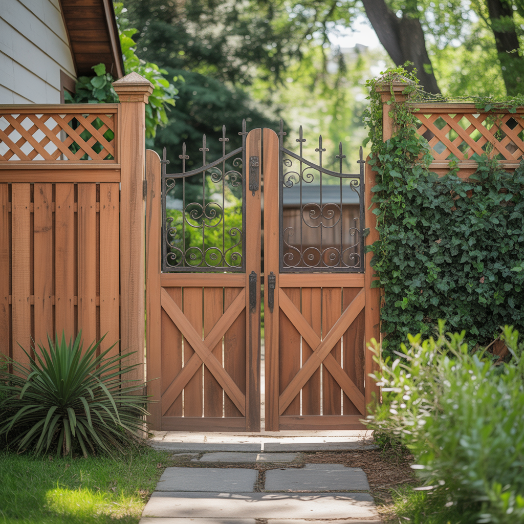 wood fence double swing gate ideas