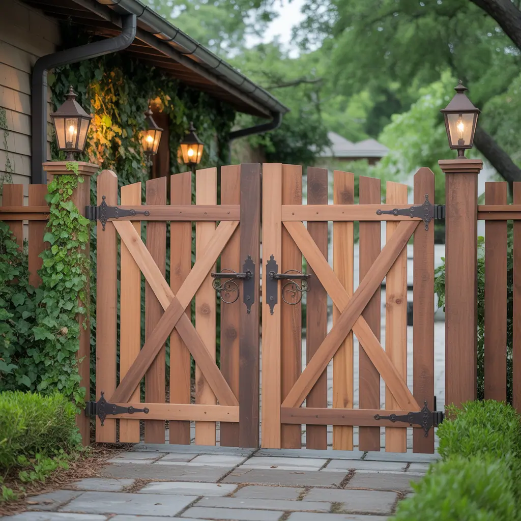 wood fence double swing gate ideas