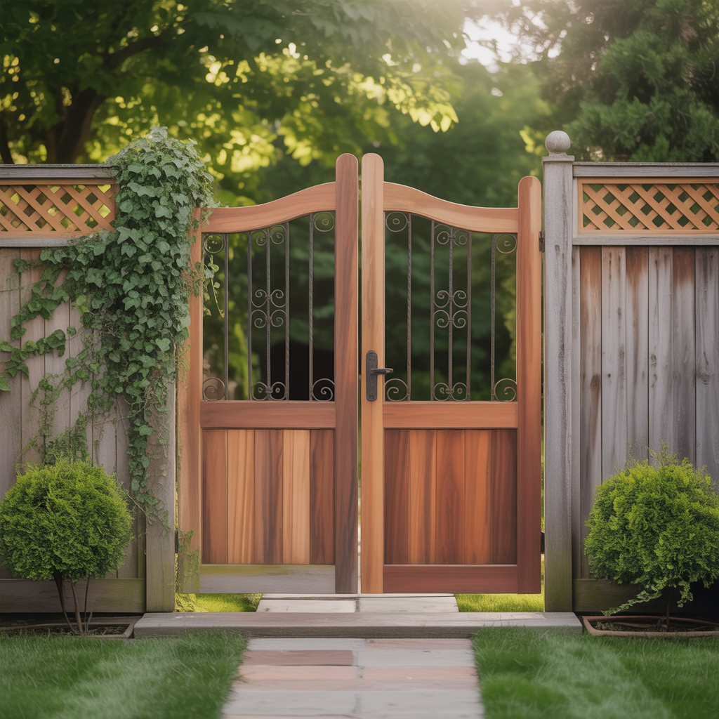wood fence double swing gate ideas