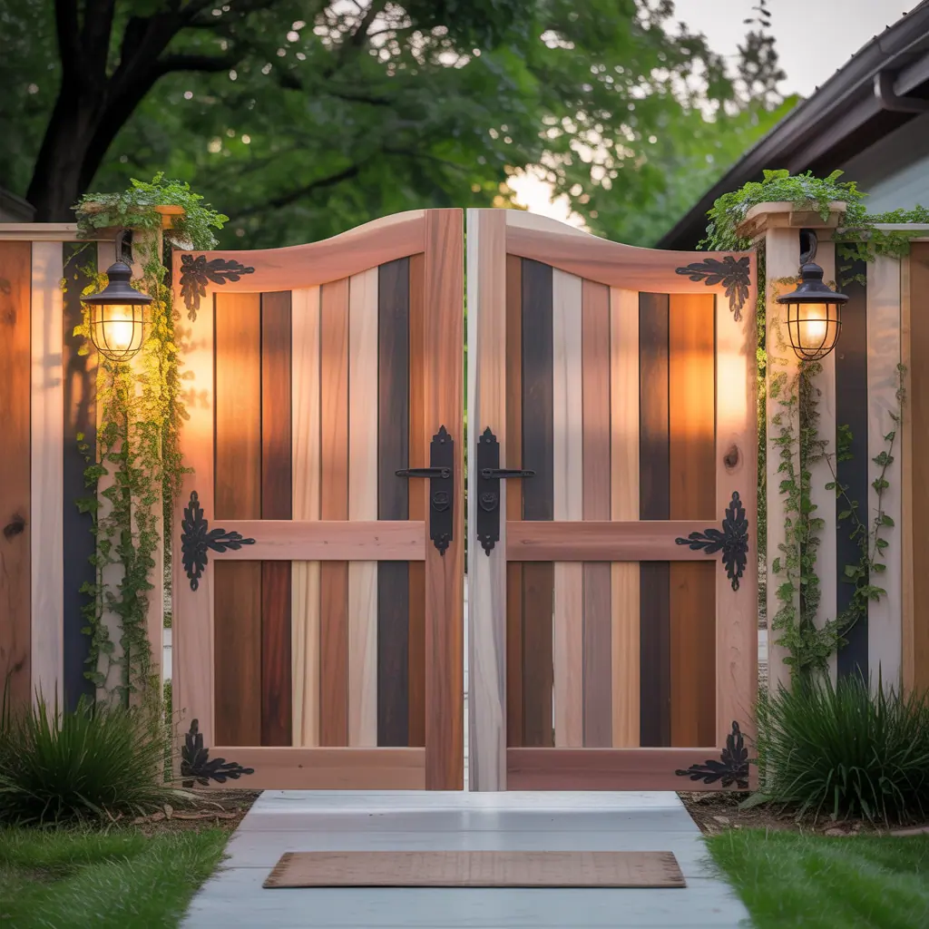 wood fence double swing gate ideas