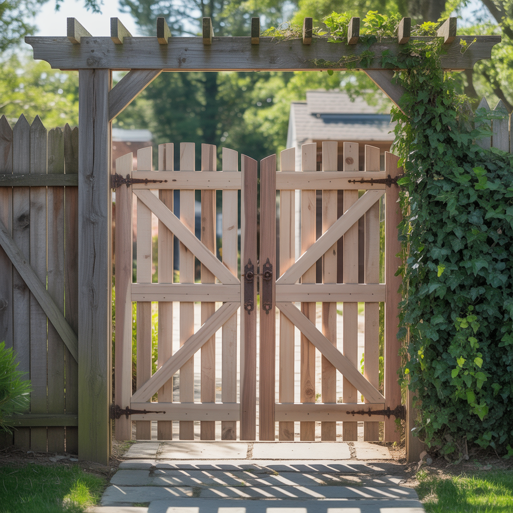 wood fence double swing gate ideas