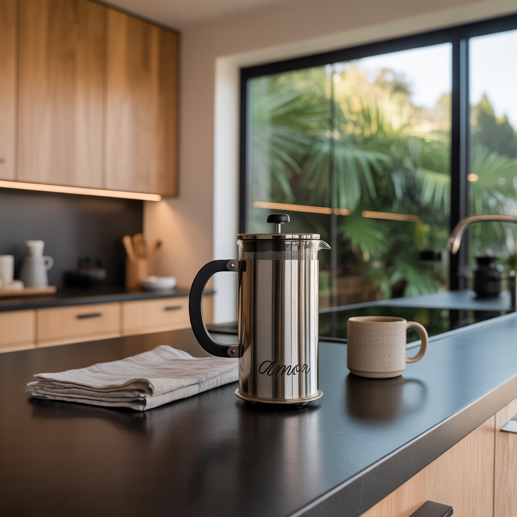 black and natural wood kitchen