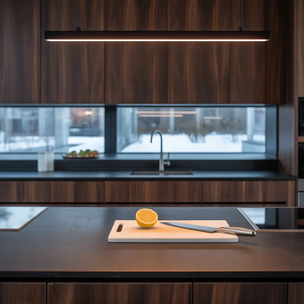 black and natural wood kitchen