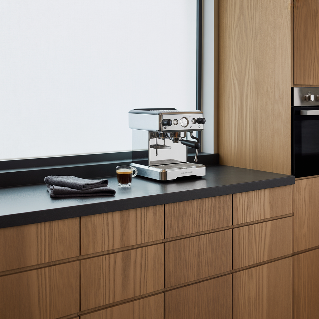 black and natural wood kitchen