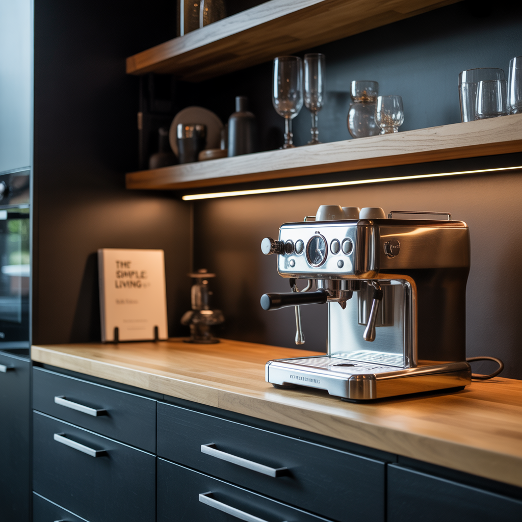 black and natural wood kitchen