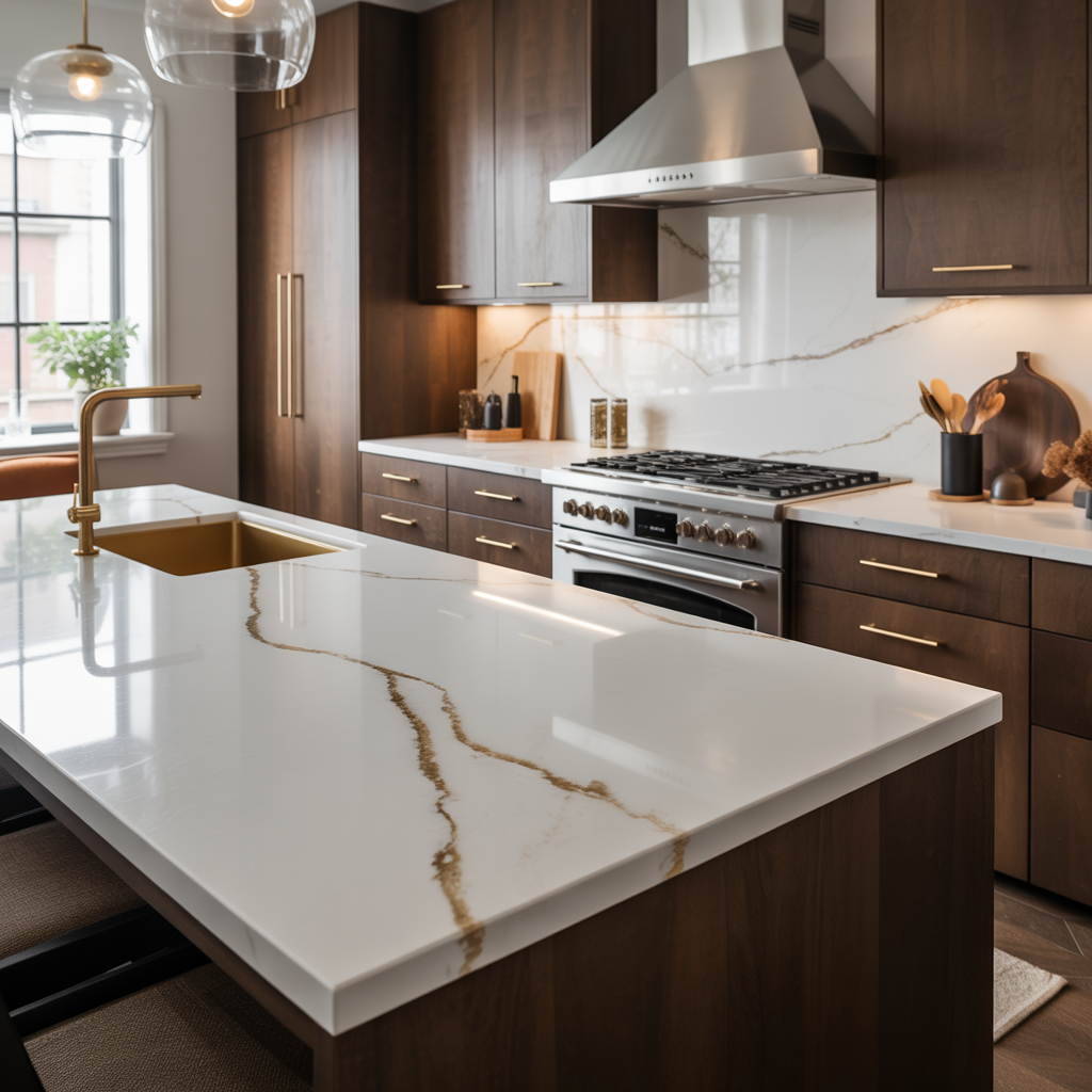 warm quartz kitchen countertops