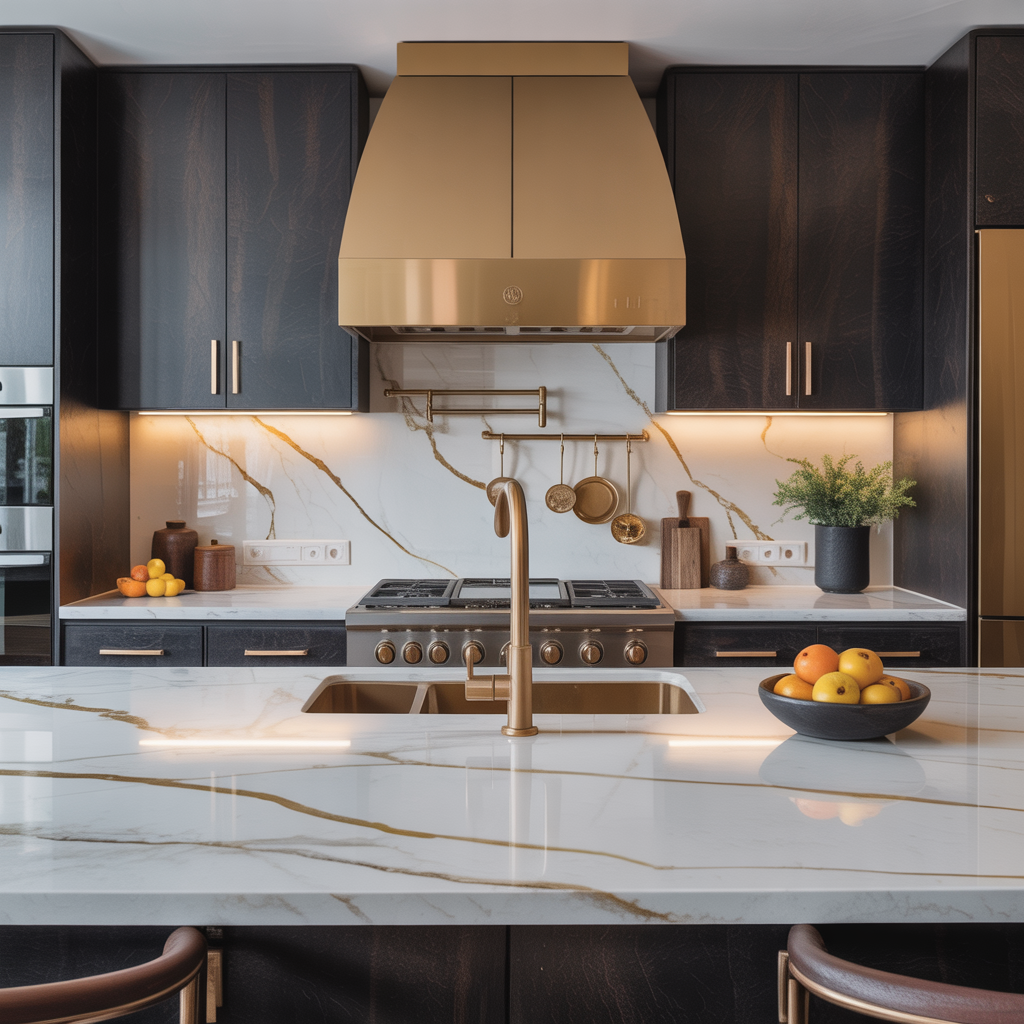 warm quartz kitchen countertops
