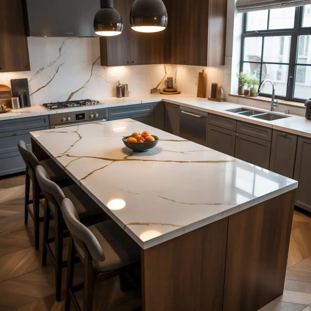 warm quartz kitchen countertops