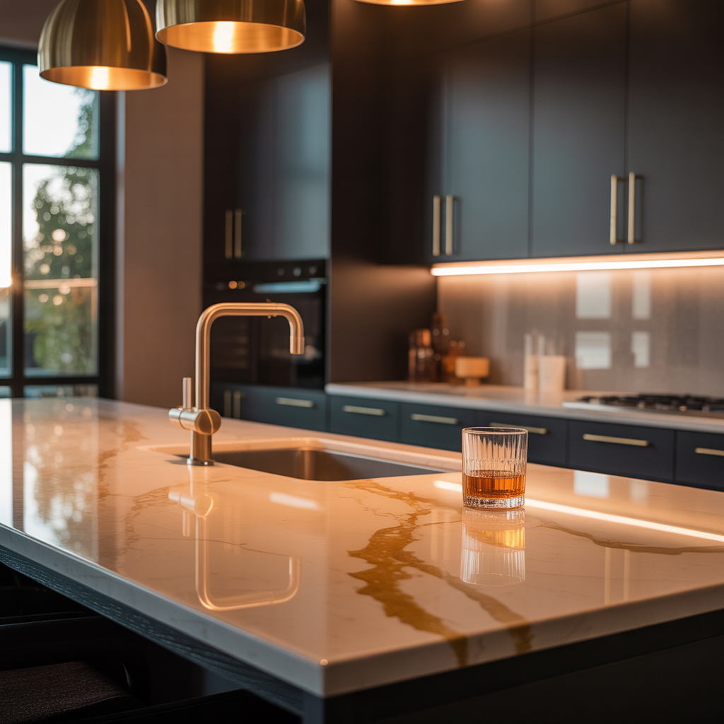 warm quartz kitchen countertops