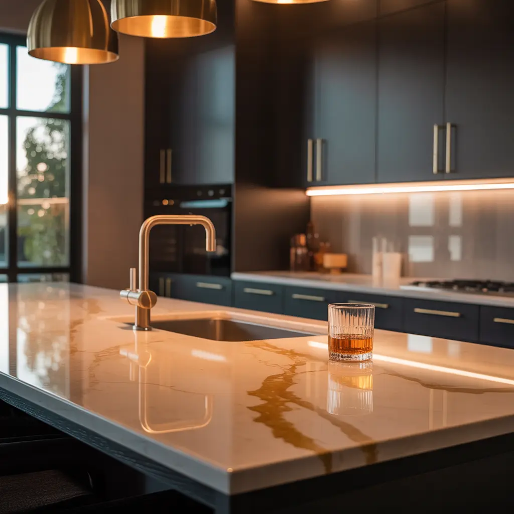 warm quartz kitchen countertops