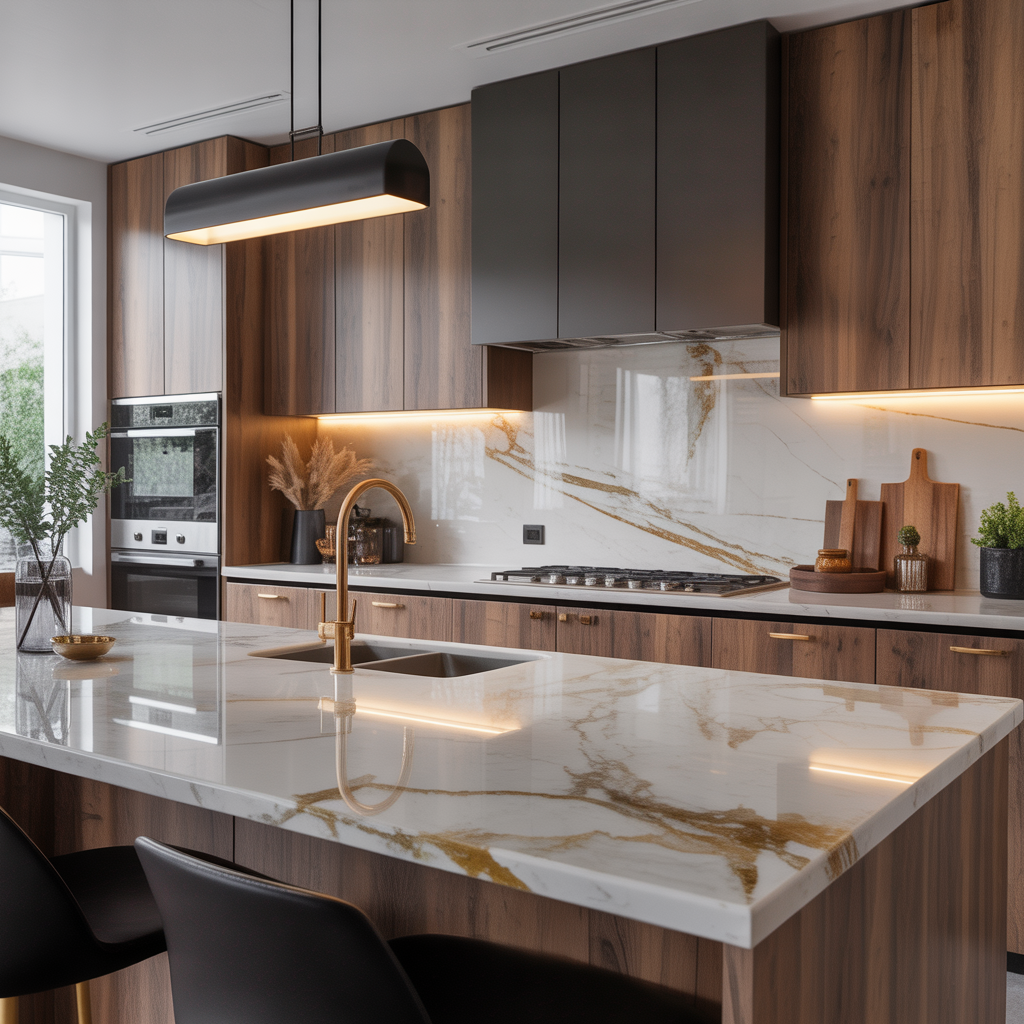 warm quartz kitchen countertops