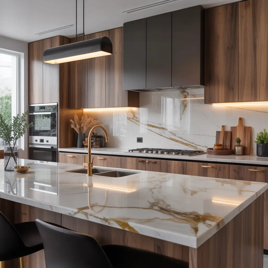 warm quartz kitchen countertops