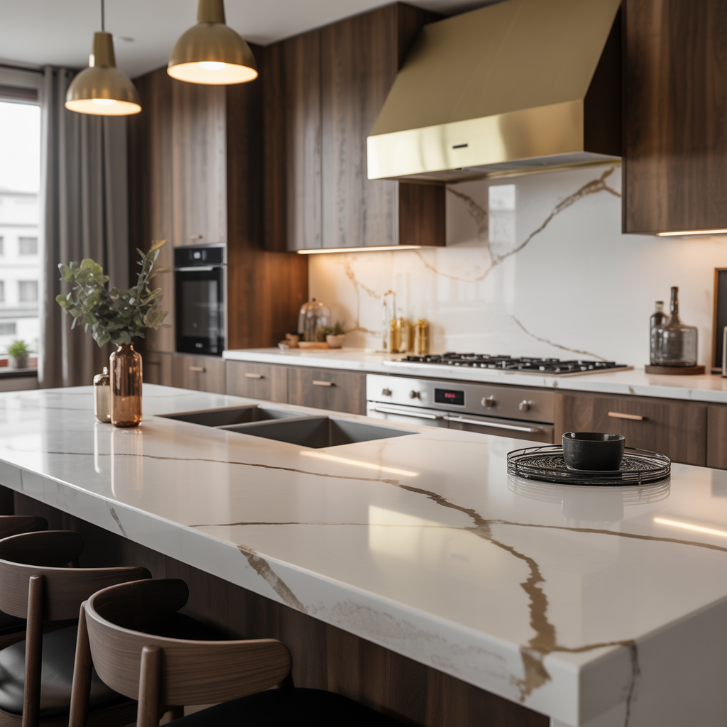 warm quartz kitchen countertops