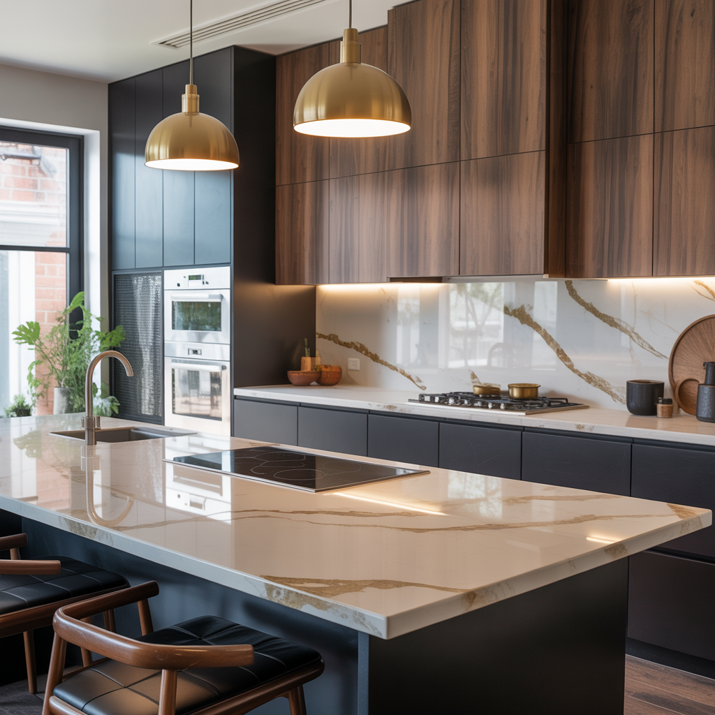 warm quartz kitchen countertops