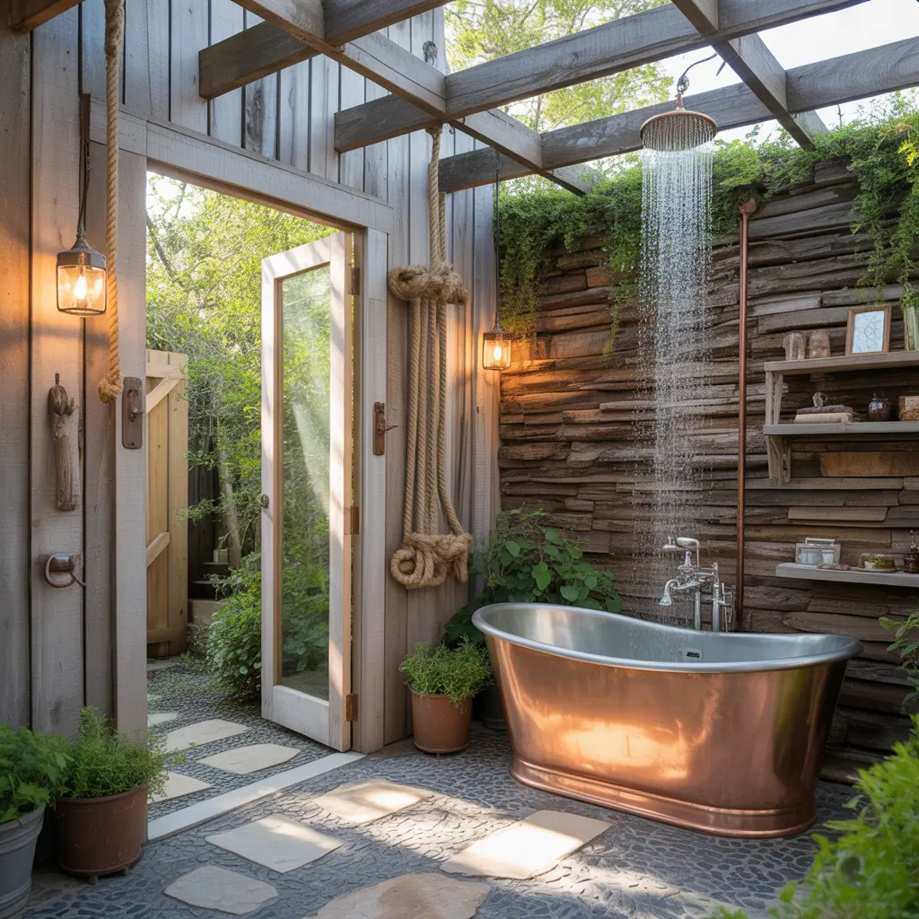 Outdoor Rustic Bathroom Inspirations: Backyard Bath Ideas & DIY