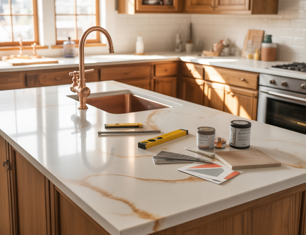 Warm Quartz Kitchen Countertops