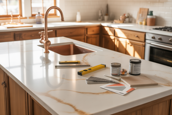 Warm Quartz Kitchen Countertops