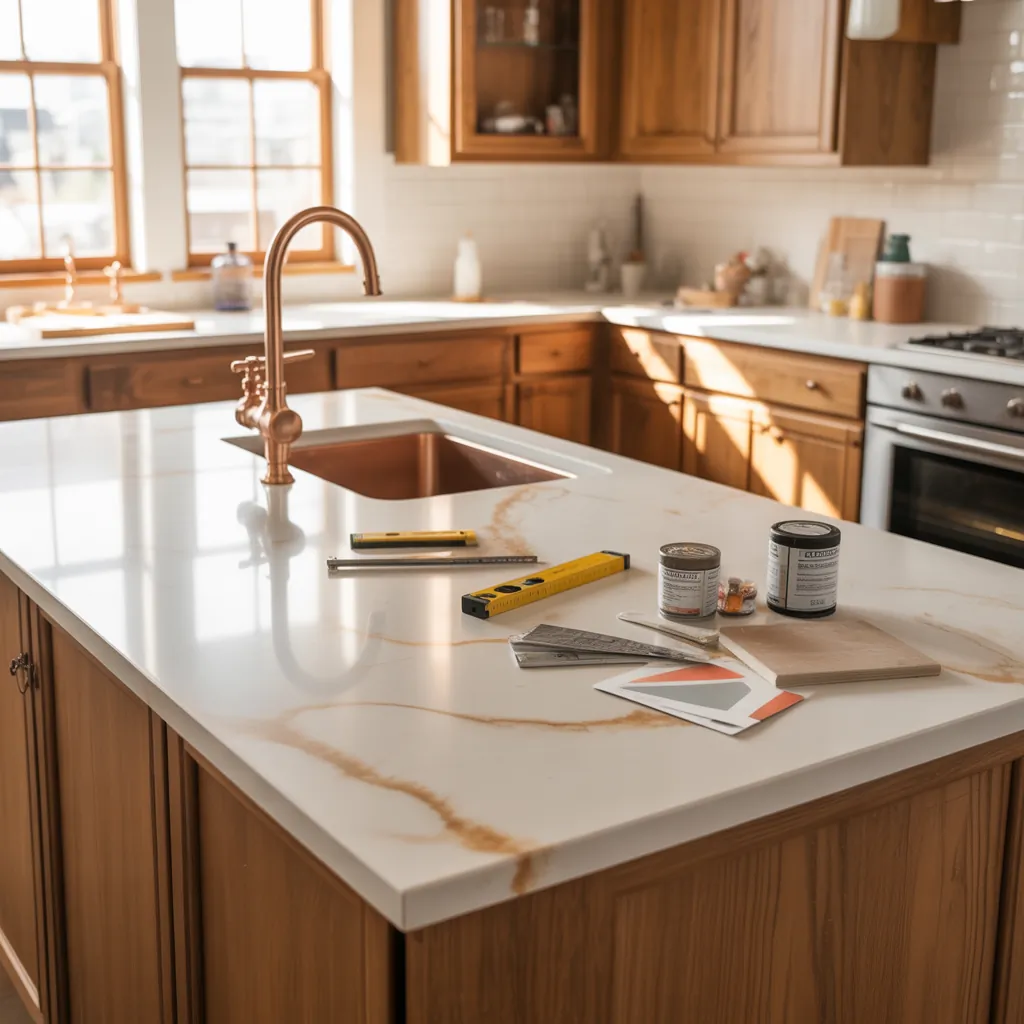 Warm Quartz Kitchen Countertops