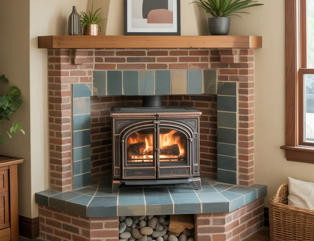 Corner Wood Stove Hearth Design Ideas