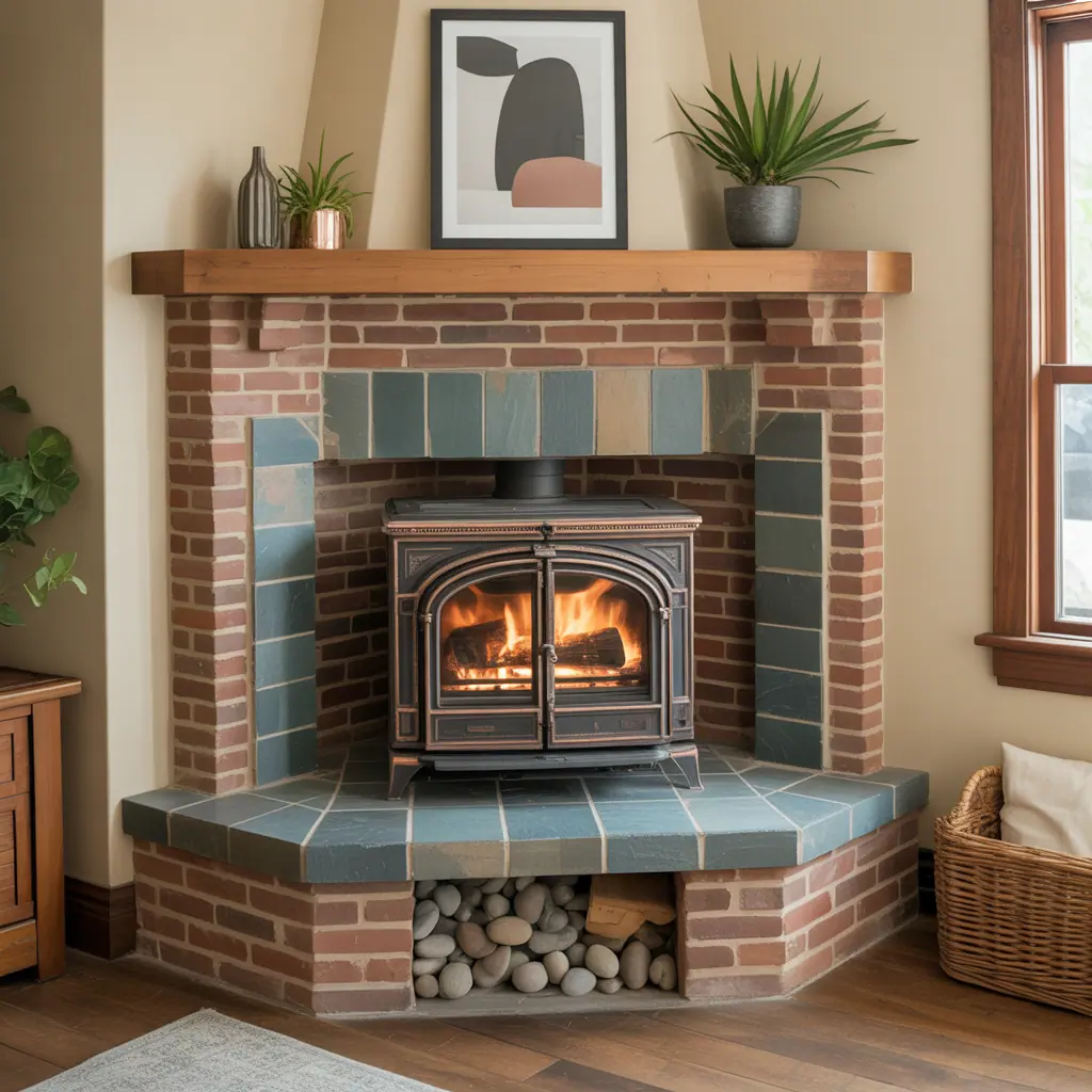 Corner Wood Stove Hearth Design Ideas