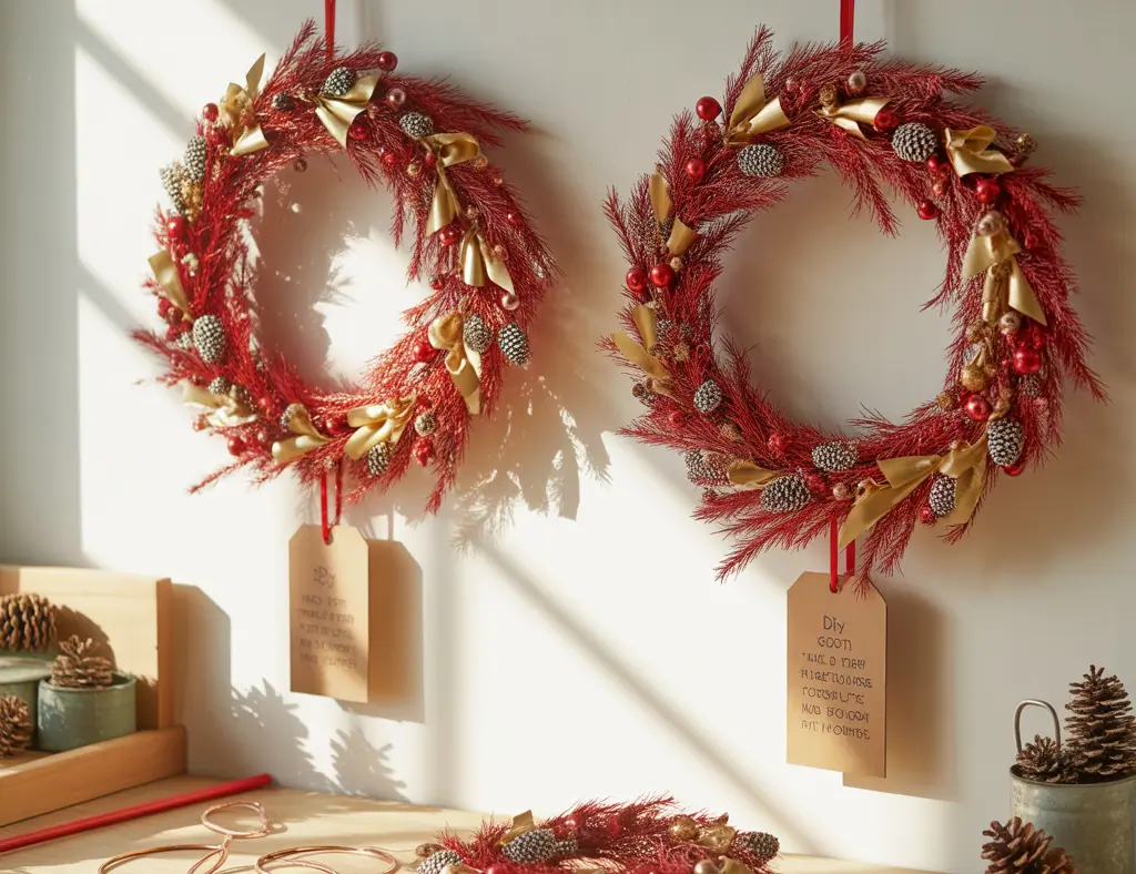 Red and Golden Christmas Wreath Ideas: Festive DIY Inspirations